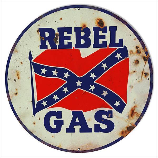 Aged Rebel Gas Metal Sign-Metal Signs-Grease Monkey Garage