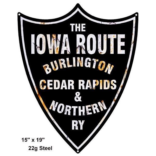 Aged The Iowa Route Railroad Laser Cut Metal Sign-Metal Signs-Grease Monkey Garage