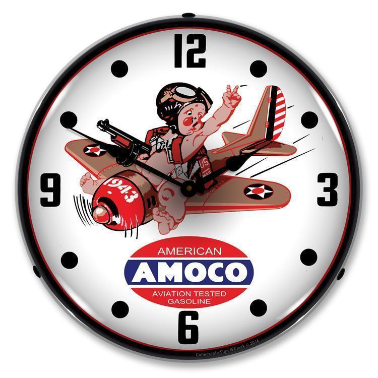 Amoco Aviation Gasoline Backlit LED Clock-LED Clocks-Grease Monkey Garage