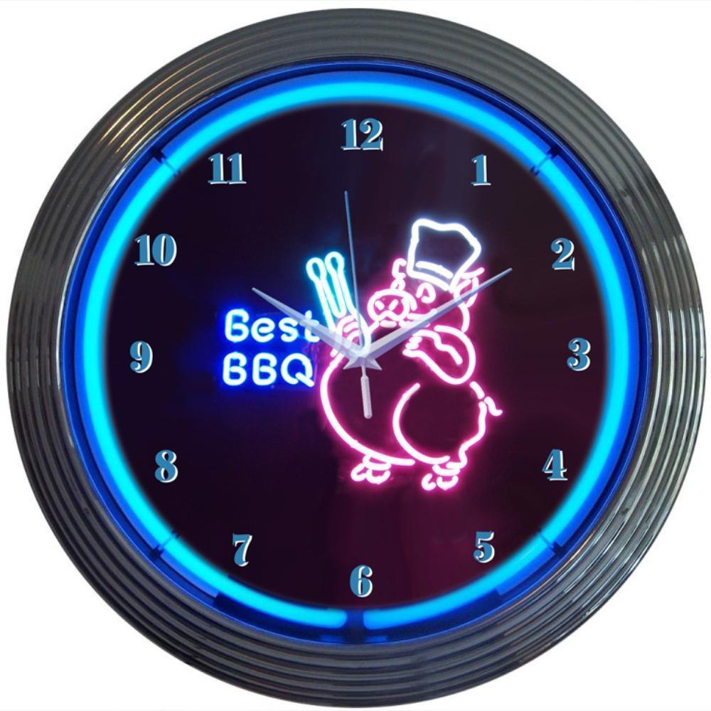 BBQ Pig Neon Clock-Clocks-Grease Monkey Garage