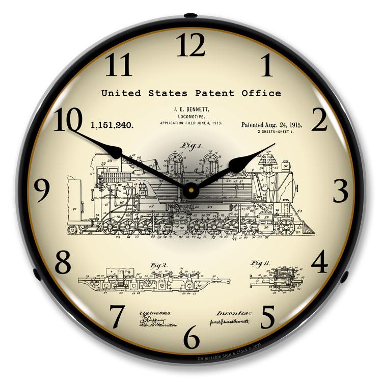 Bennett Locomotive 1913 Patent LED Clock-LED Clocks-Grease Monkey Garage
