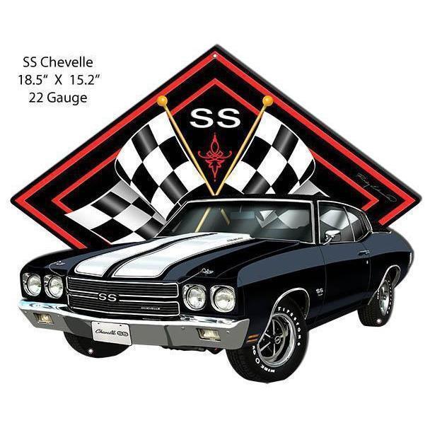 Black Chevelle SS By Rudy Edwards Laser Cut Metal Sign-Metal Signs-Grease Monkey Garage