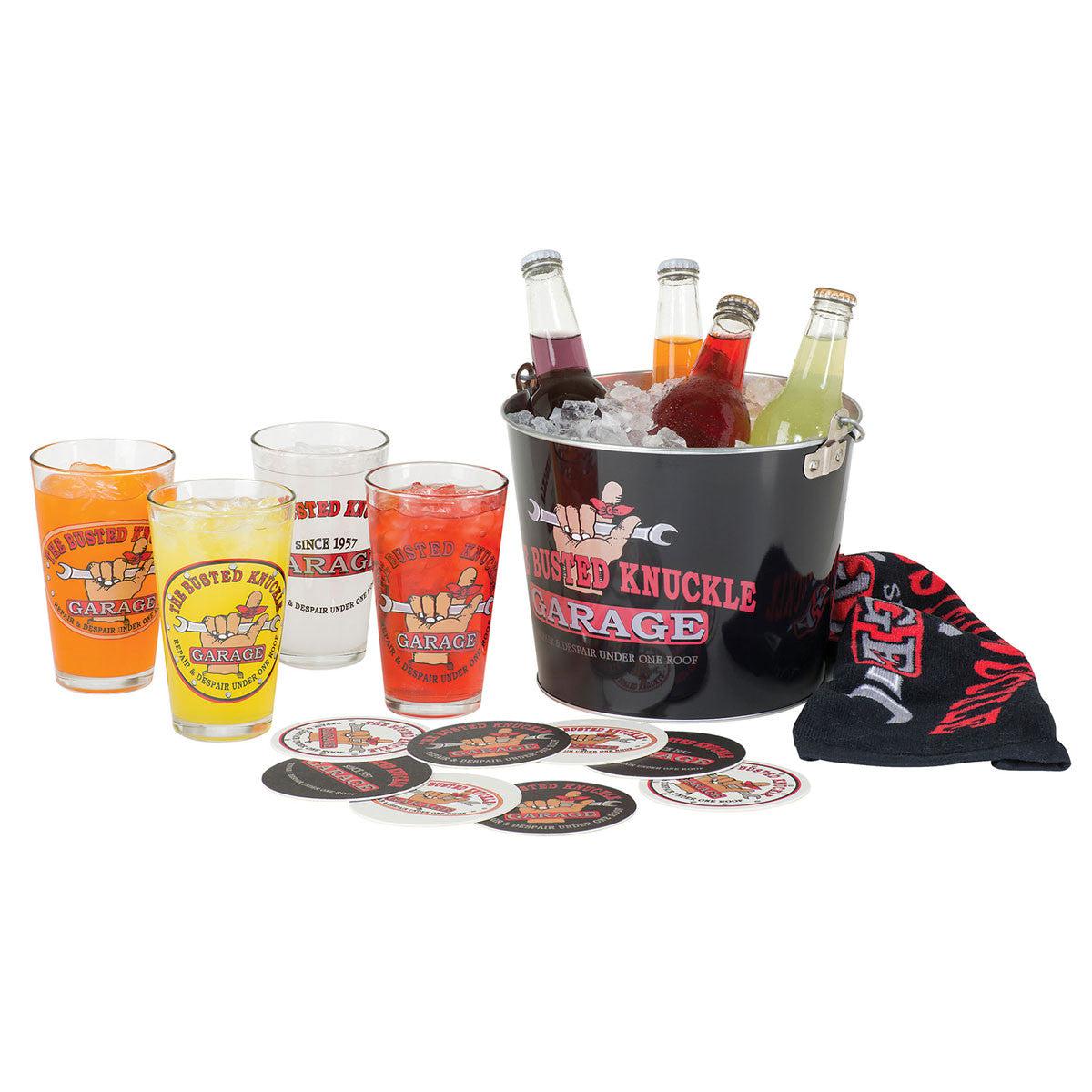 Busted Knuckle Garage Pint Glass Party Bucket Set Grease Monkey Garage