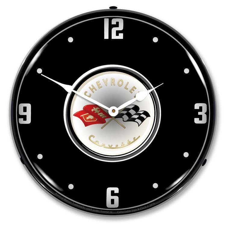 C1 Corvette Black Tie Backlit LED Clock-LED Clocks-Grease Monkey Garage