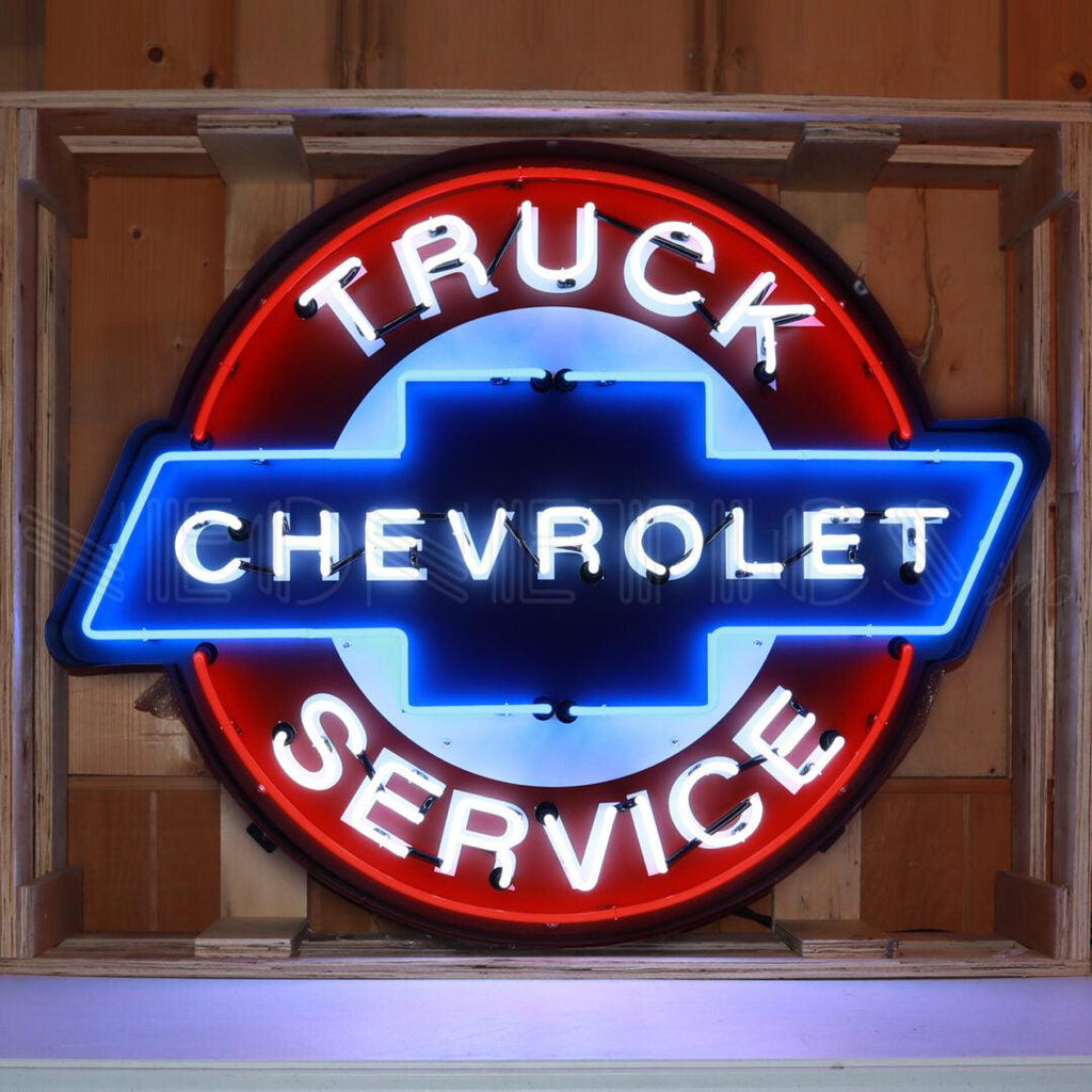 Chevrolet Truck Service Neon Sign in Steel Can (42")-Neon Signs-Grease Monkey Garage