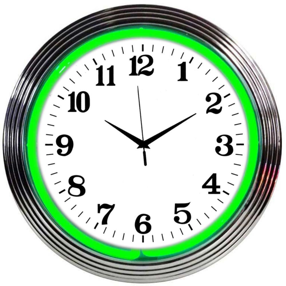 Chrome Green Standard Neon Clock-Clocks-Grease Monkey Garage