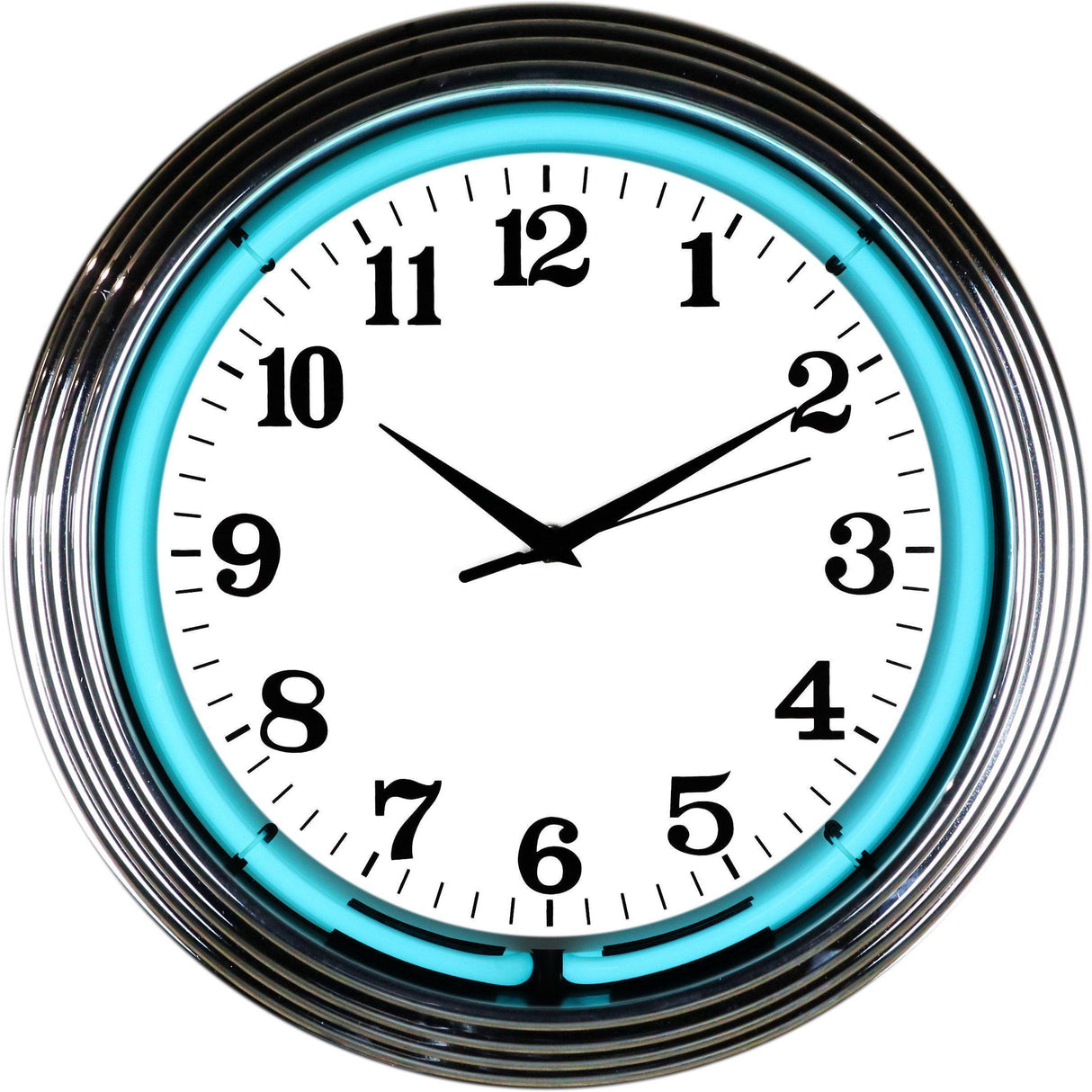 Chrome Teal Water Blue Neon Clock-Clocks-Grease Monkey Garage