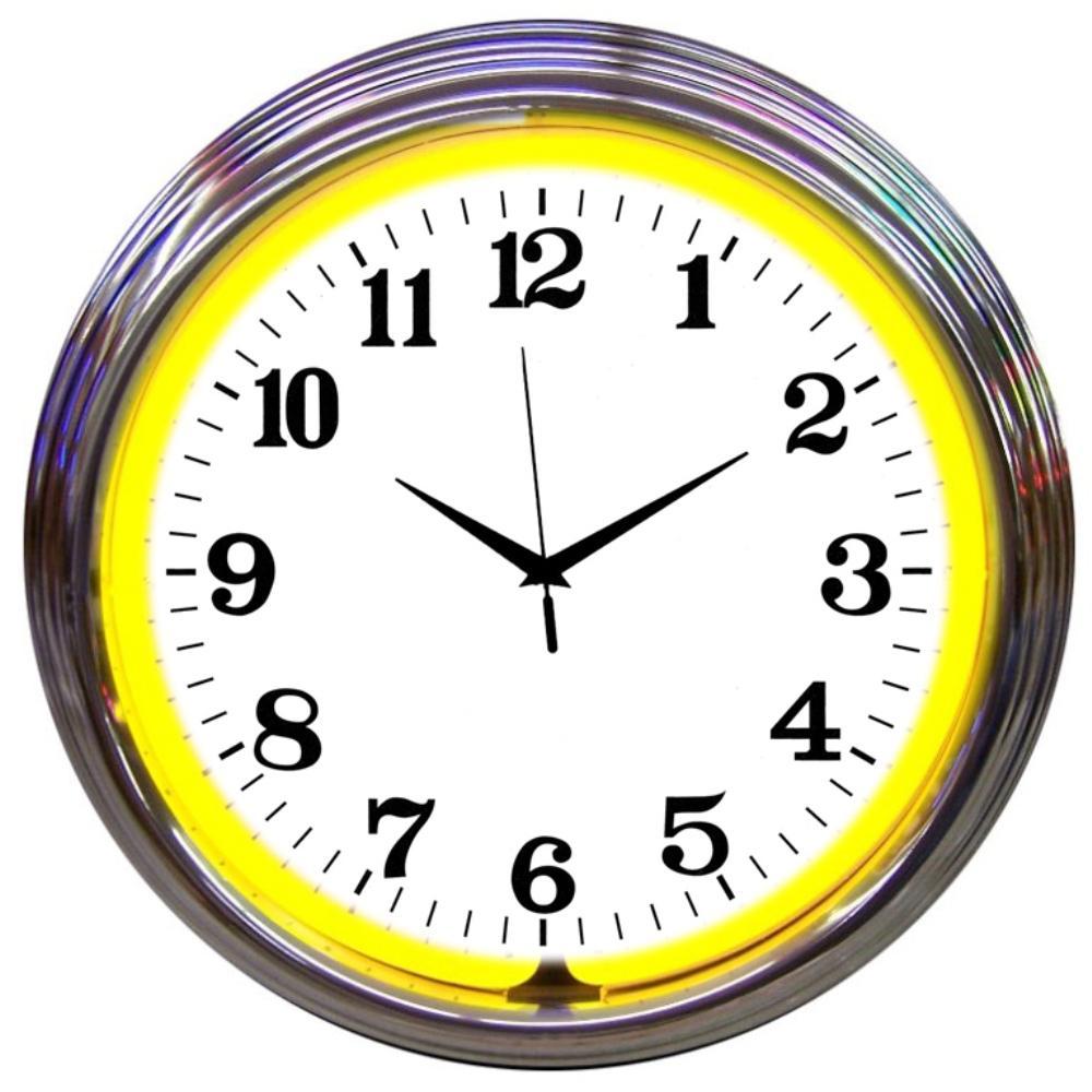 Chrome Yellow Standard Neon Clock-Clocks-Grease Monkey Garage
