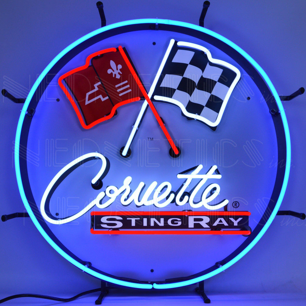 Corvette C2 Stingray Round Neon Sign with Backing-Neon Signs-Grease Monkey Garage