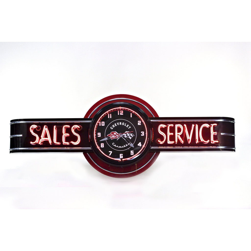 Corvette Sales & Service Neon Clock Sign-Neon Clock Signs-Grease Monkey Garage