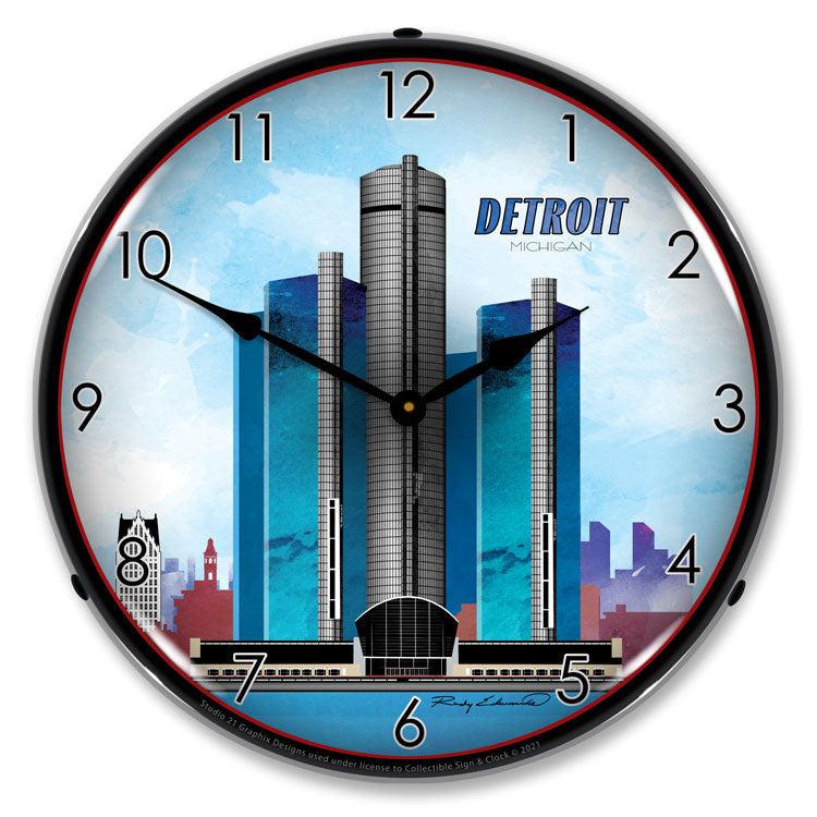 Detroit Skyline LED Clock-LED Clocks-Grease Monkey Garage