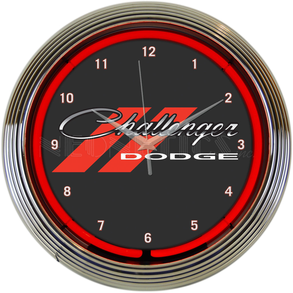 Dodge Challenger Red Neon Clock-Clocks-Grease Monkey Garage
