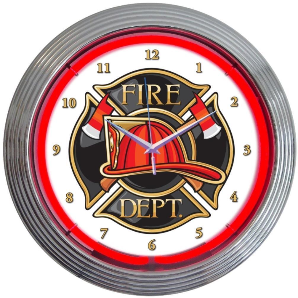 Fire Department Neon Clock-Clocks-Grease Monkey Garage