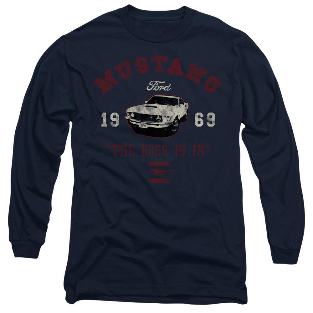 Ford 1969 Mustang The Boss Is In Long-Sleeve T-Shirt-Grease Monkey Garage