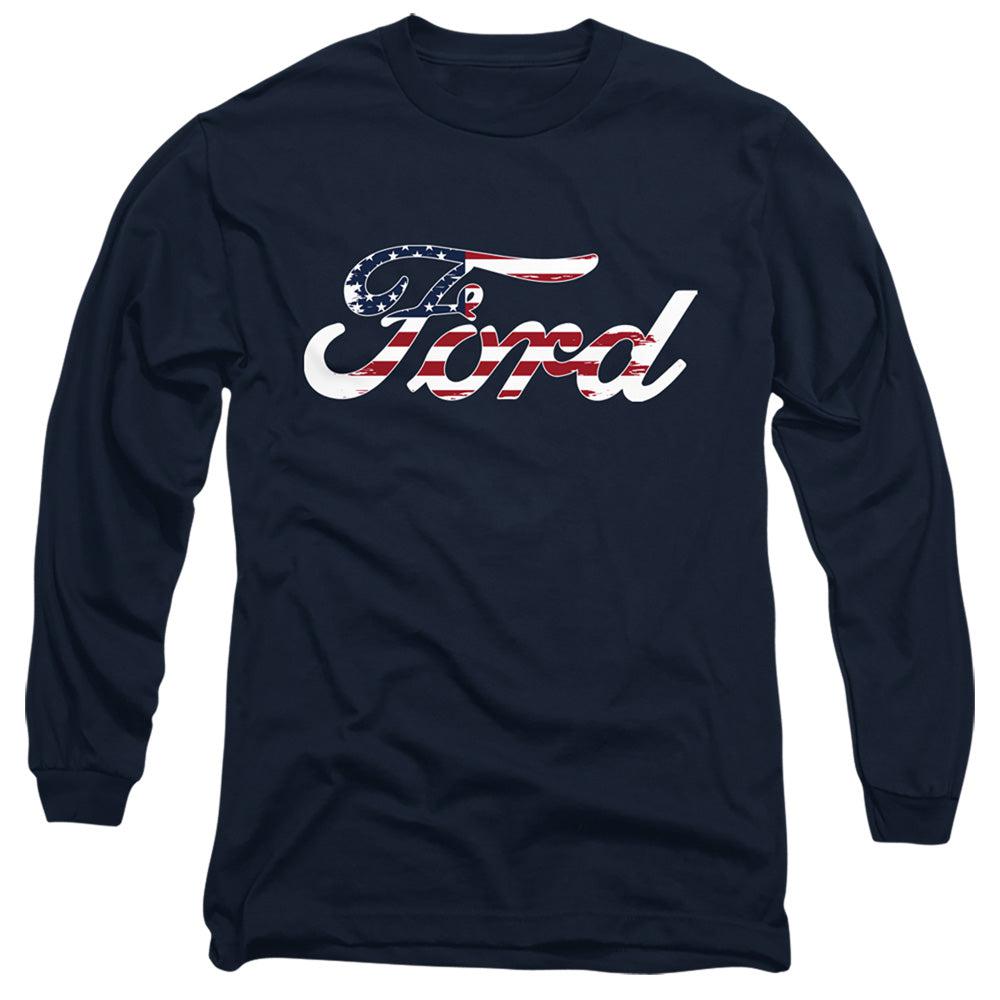 Ford American Flag Logo Long-Sleeve T-Shirt-Grease Monkey Garage