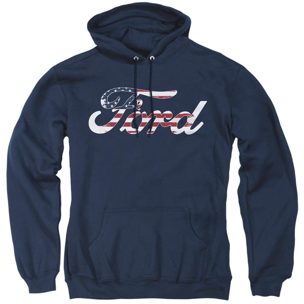 Ford American Flag Logo Pullover Hoodie-Grease Monkey Garage