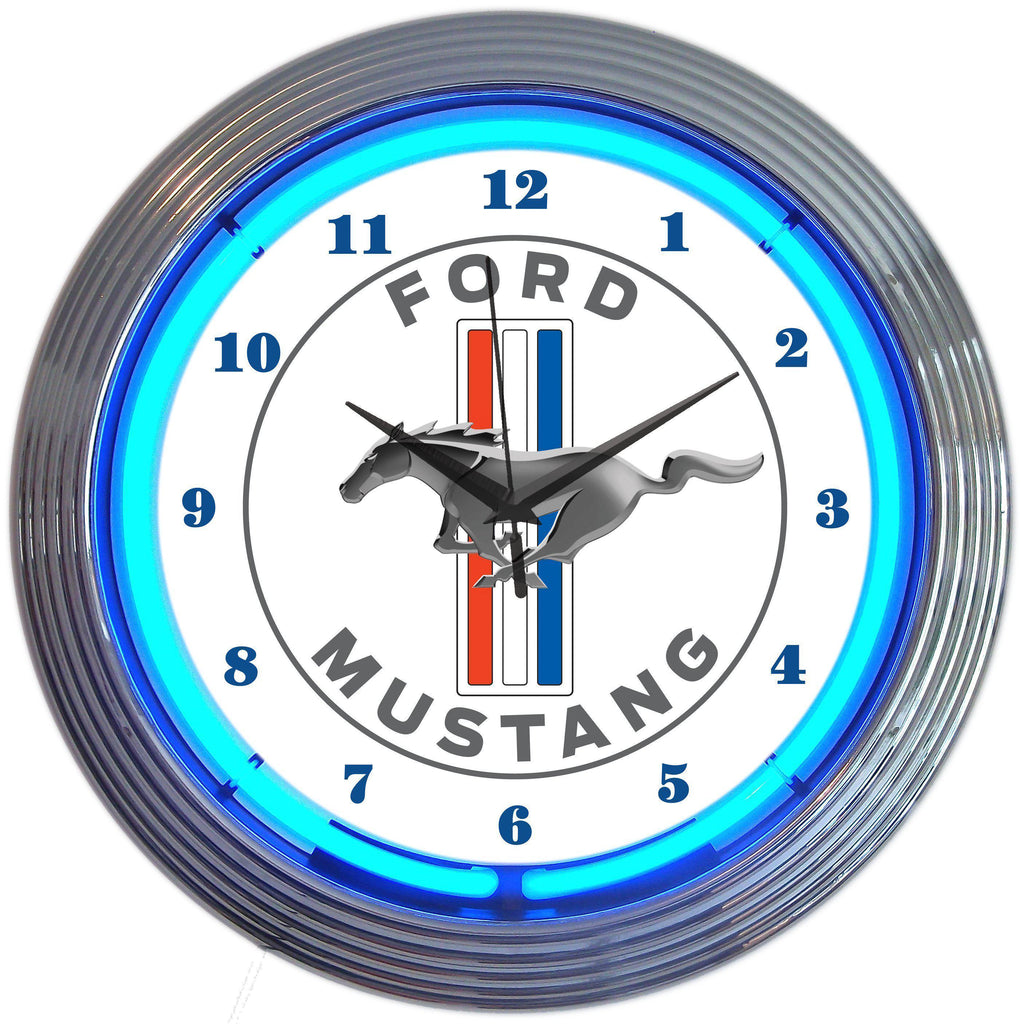 Ford Mustang Blue Neon Clock-Clocks-Grease Monkey Garage