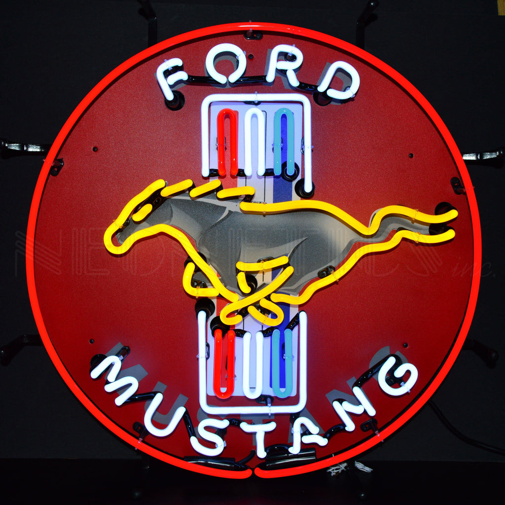 Ford Mustang Red Neon Sign with Backing-Neon Signs-Grease Monkey Garage