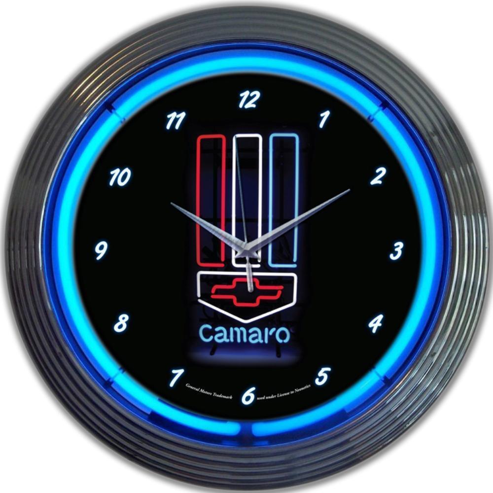 GM Camaro Red, White and Blue Neon Clock-Clocks-Grease Monkey Garage