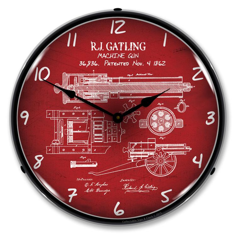 Gatling Gun Patent LED Clock Grease Monkey Garage