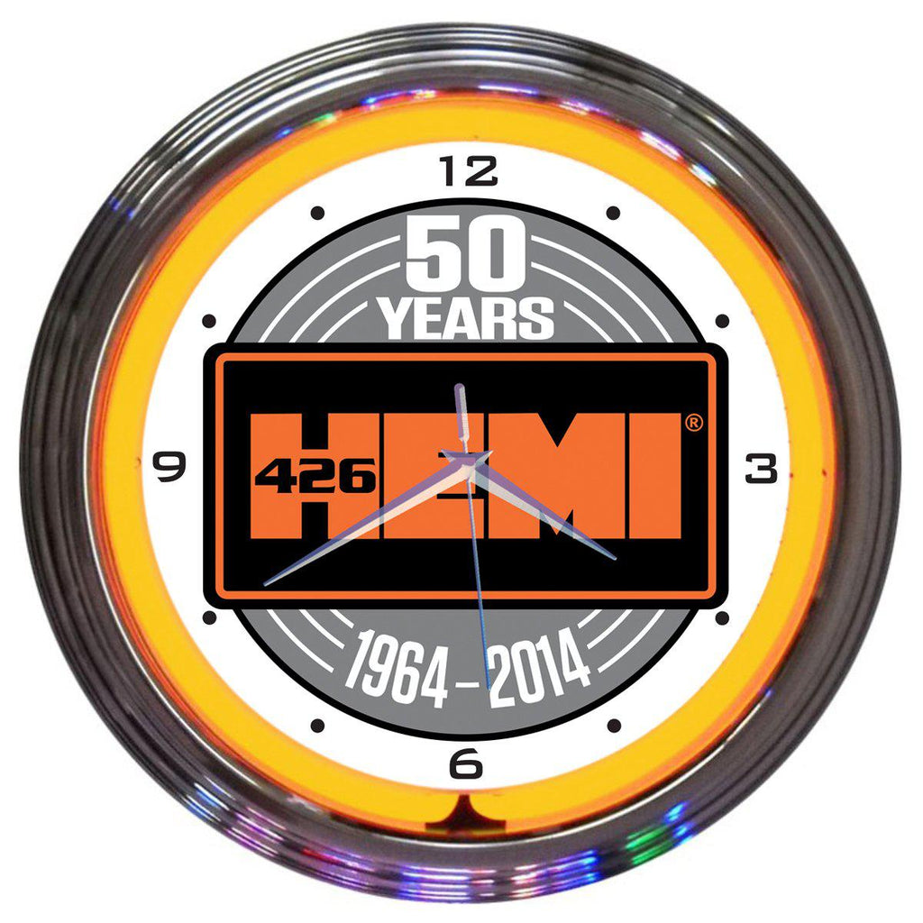 Hemi 50th Anniversary Neon Clock-Clocks-Grease Monkey Garage
