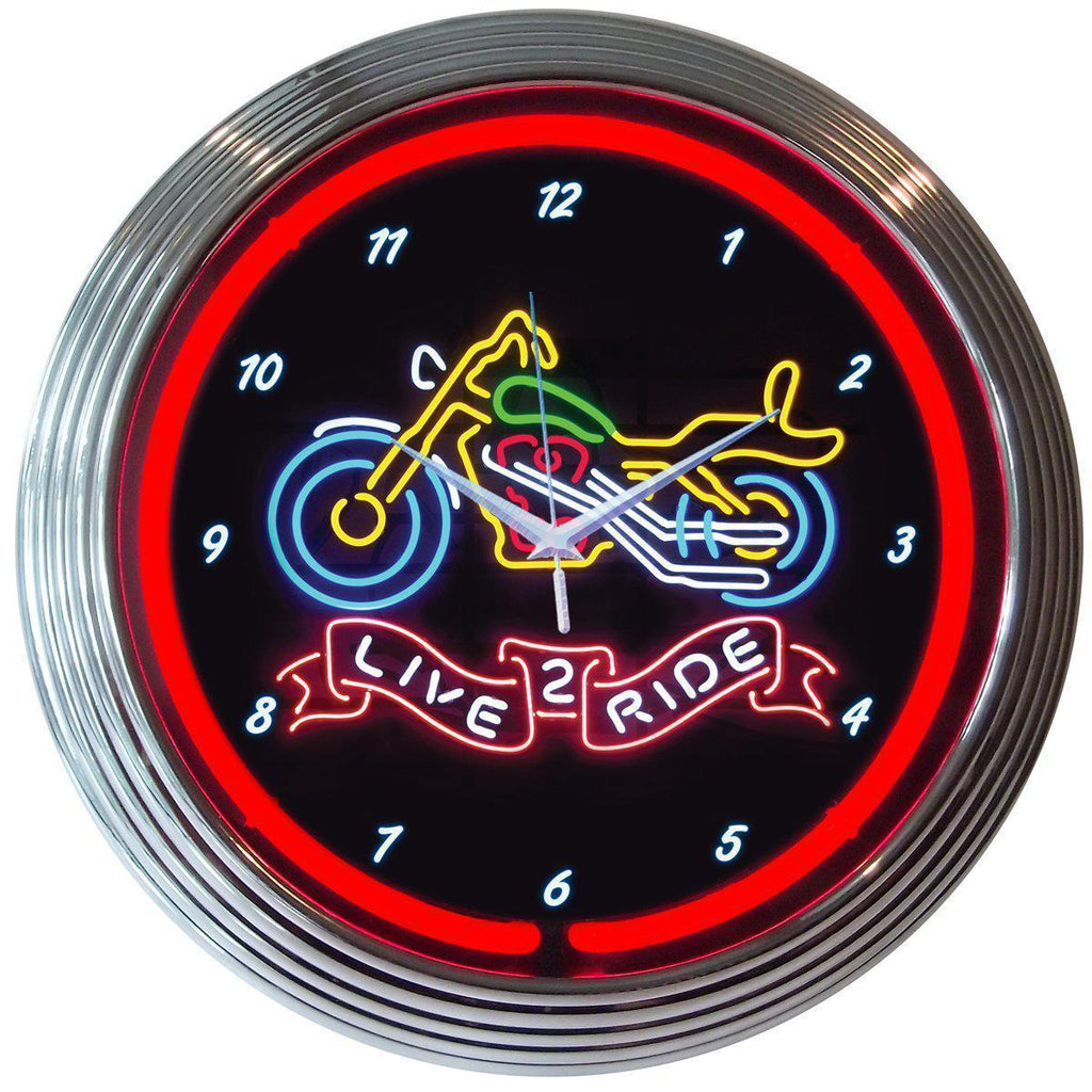 Live 2 Ride Motorcycle Neon Clock-Clocks-Grease Monkey Garage