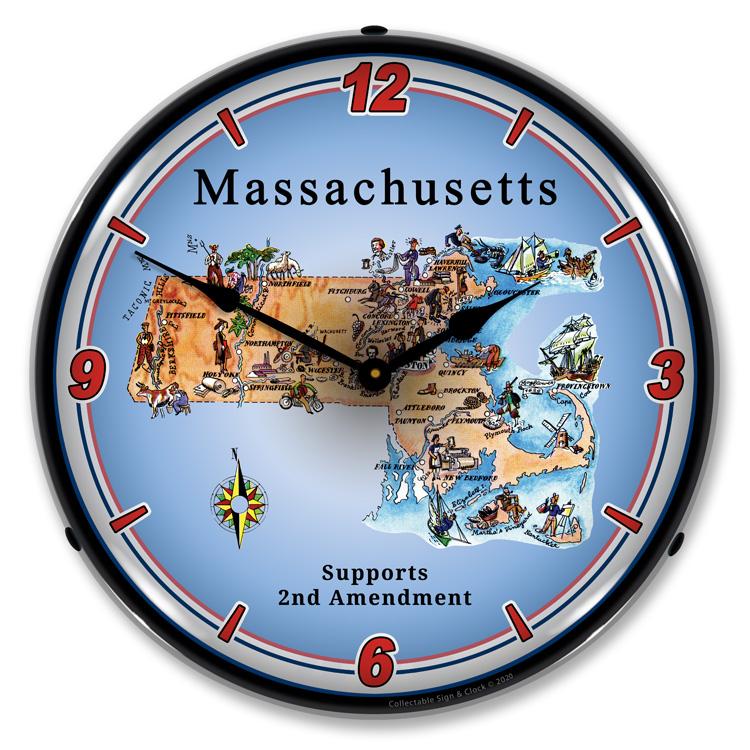 Massachusetts Supports the 2nd Amendment LED Clock-LED Clocks-Grease Monkey Garage