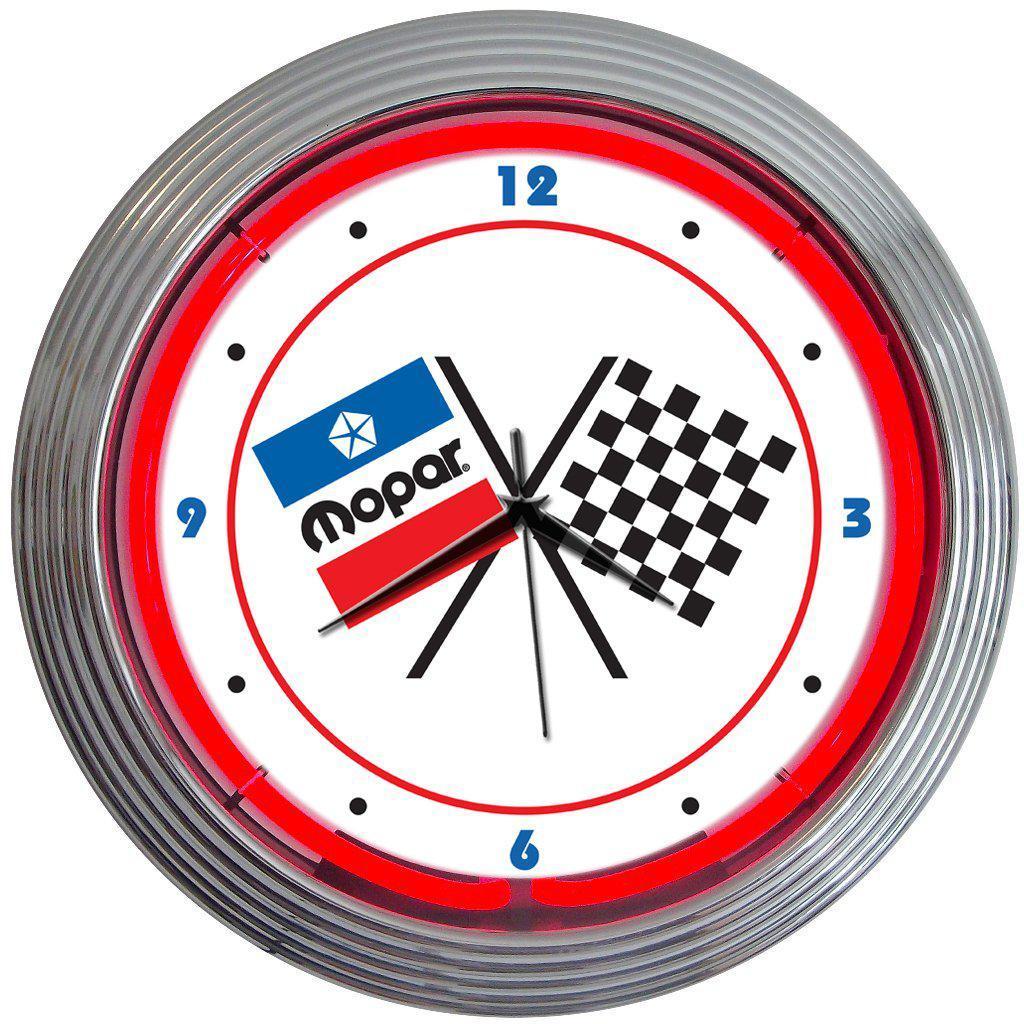 Mopar Checkered Flag Neon Clock-Clocks-Grease Monkey Garage