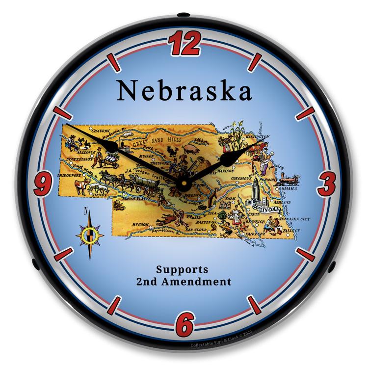 Nebraska Supports the 2nd Amendment LED Clock-LED Clocks-Grease Monkey Garage