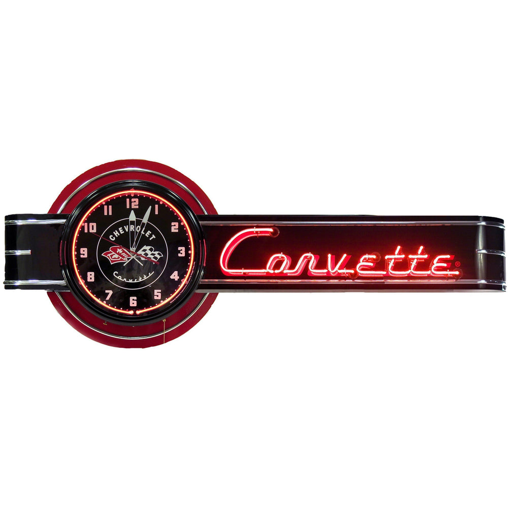 Offset Corvette Neon Clock Sign-Neon Clock Signs-Grease Monkey Garage