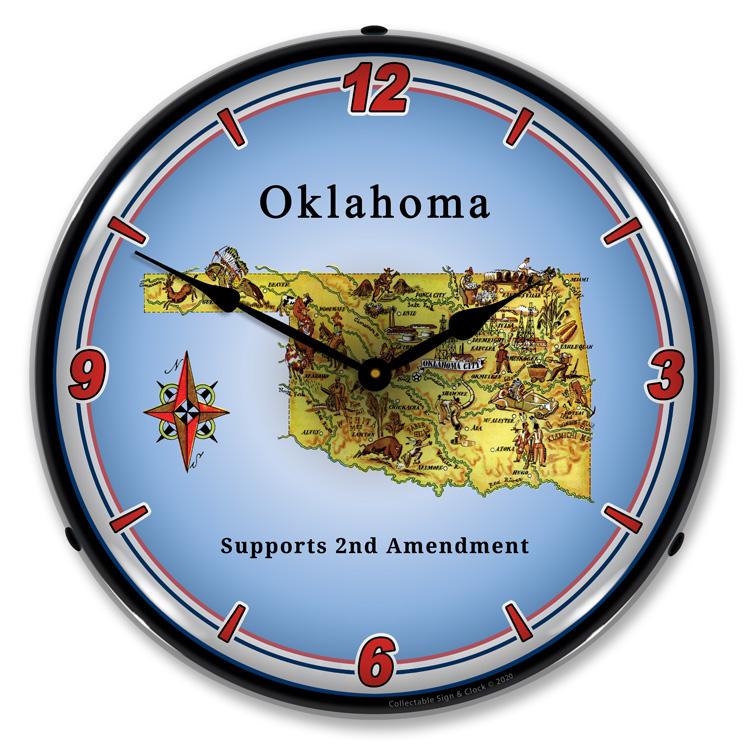 Oklahoma Supports the 2nd Amendment LED Clock-LED Clocks-Grease Monkey Garage