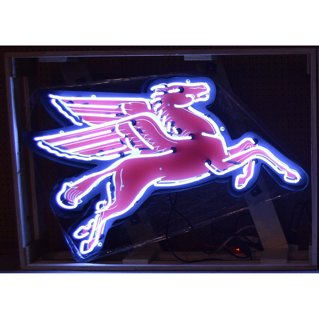 Pegasus Facing Right Shaped Neon Sign in Steel Can, 42" X 28"-Neon Signs-Grease Monkey Garage