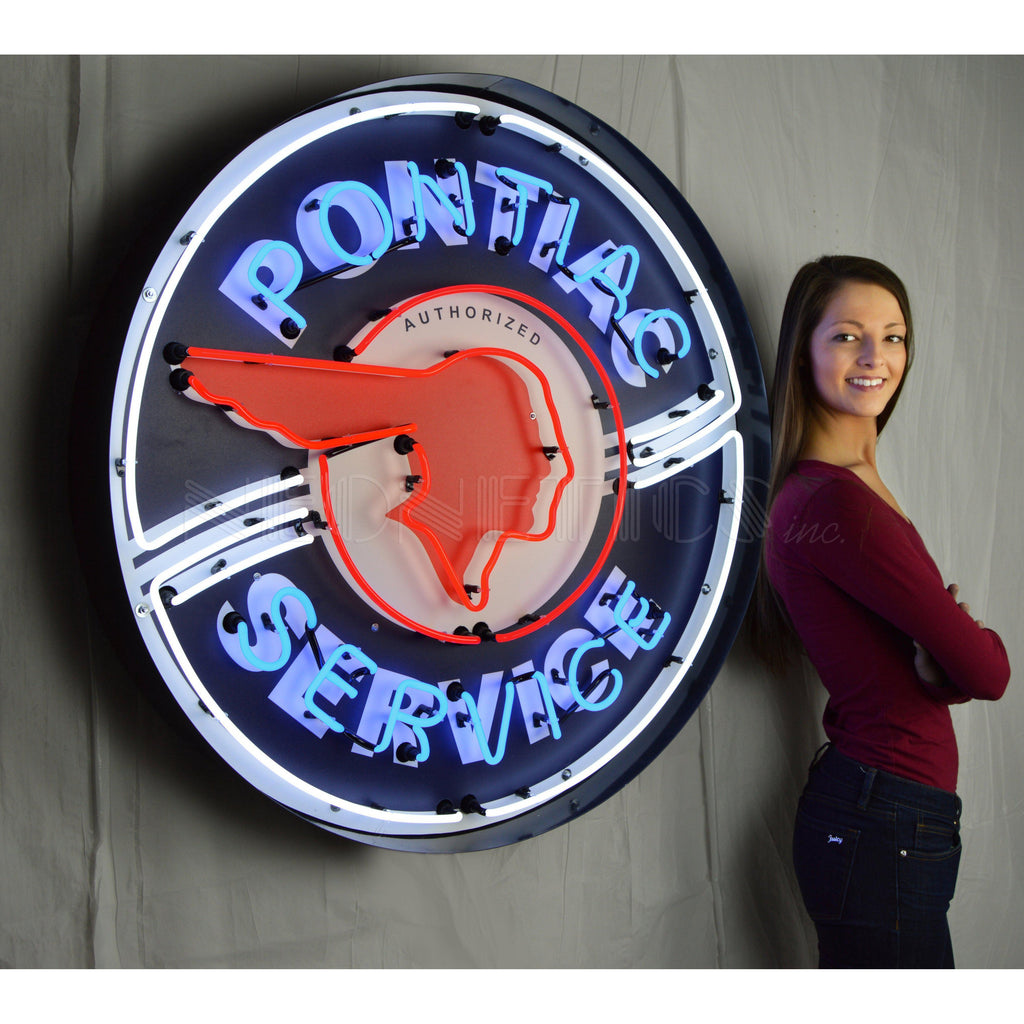 Pontiac Service Neon Sign in Steel Can (36")-Neon Signs-Grease Monkey Garage