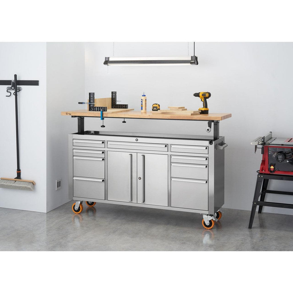 Professional Stainless Steel Rolling Workbench with Adjustable Top 72" x 19"-Grease Monkey Garage