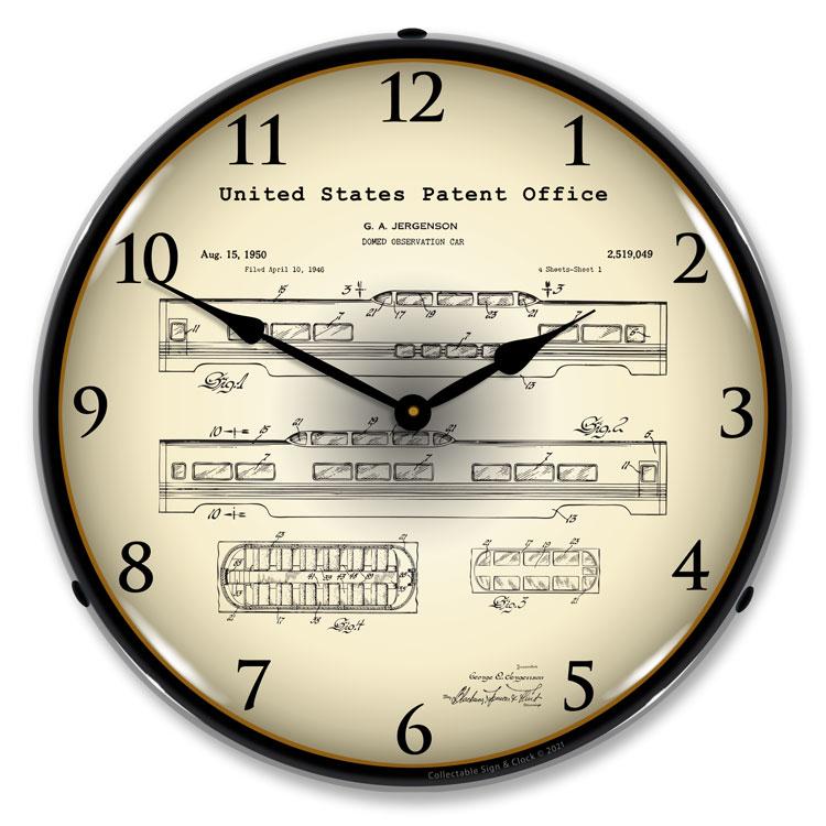 Railroad Domed Observation Train Car 1946 Patent LED Clock-LED Clocks-Grease Monkey Garage