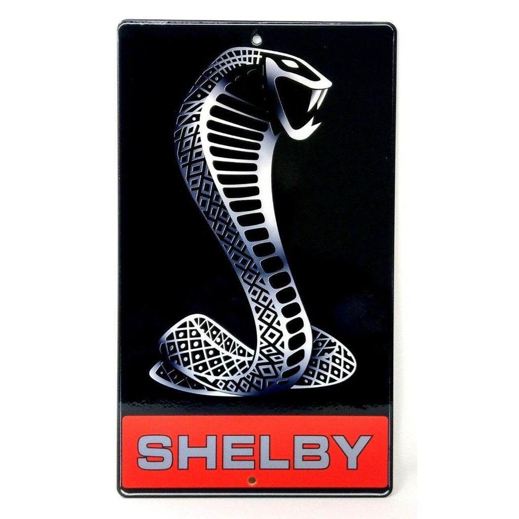 Shelby Snake Emblem Red with Gray Letters Metal Sign-Metal Signs-Grease Monkey Garage