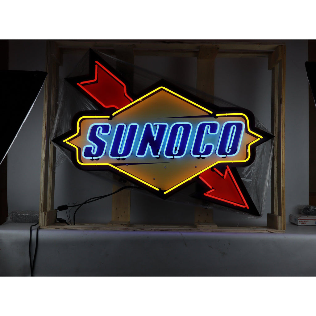 Sunoco Gas Shaped Neon Sign in Steel Can, 44" x 35"-Neon Signs-Grease Monkey Garage