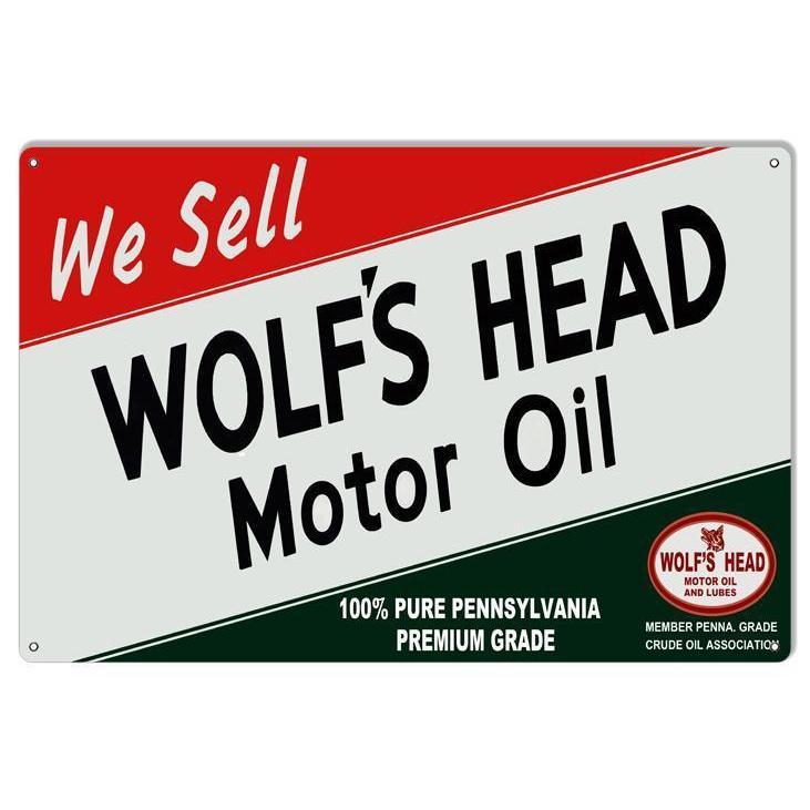 We Sell Wolf Head Motor Oil Metal Sign-Metal Signs-Grease Monkey Garage