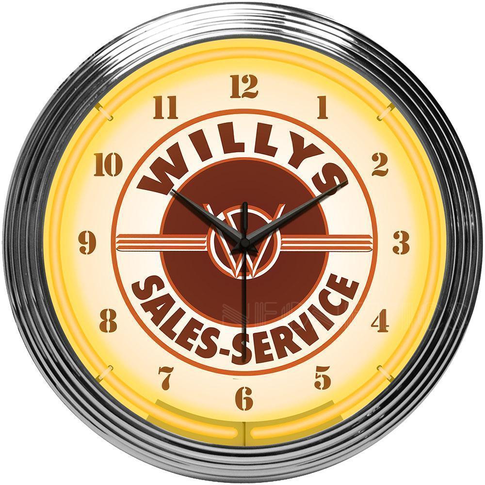 Willys Sales Service Jeep Neon Clock-Clocks-Grease Monkey Garage