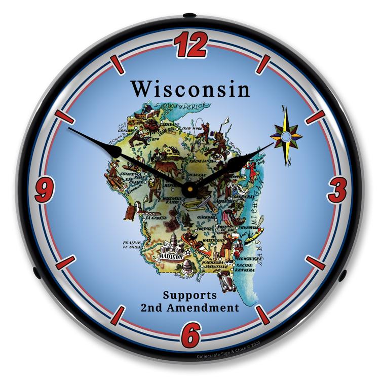 Wisconsin Supports the 2nd Amendment LED Clock-LED Clocks-Grease Monkey Garage
