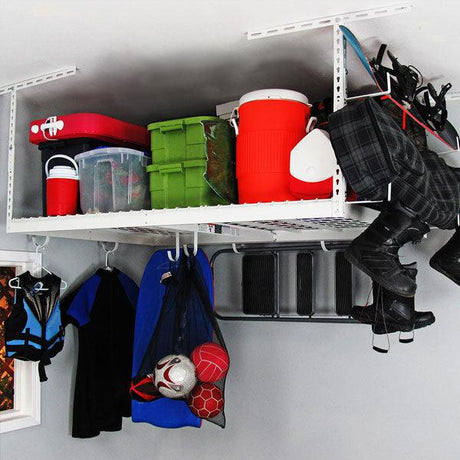 overhead garage storage mounted in garage