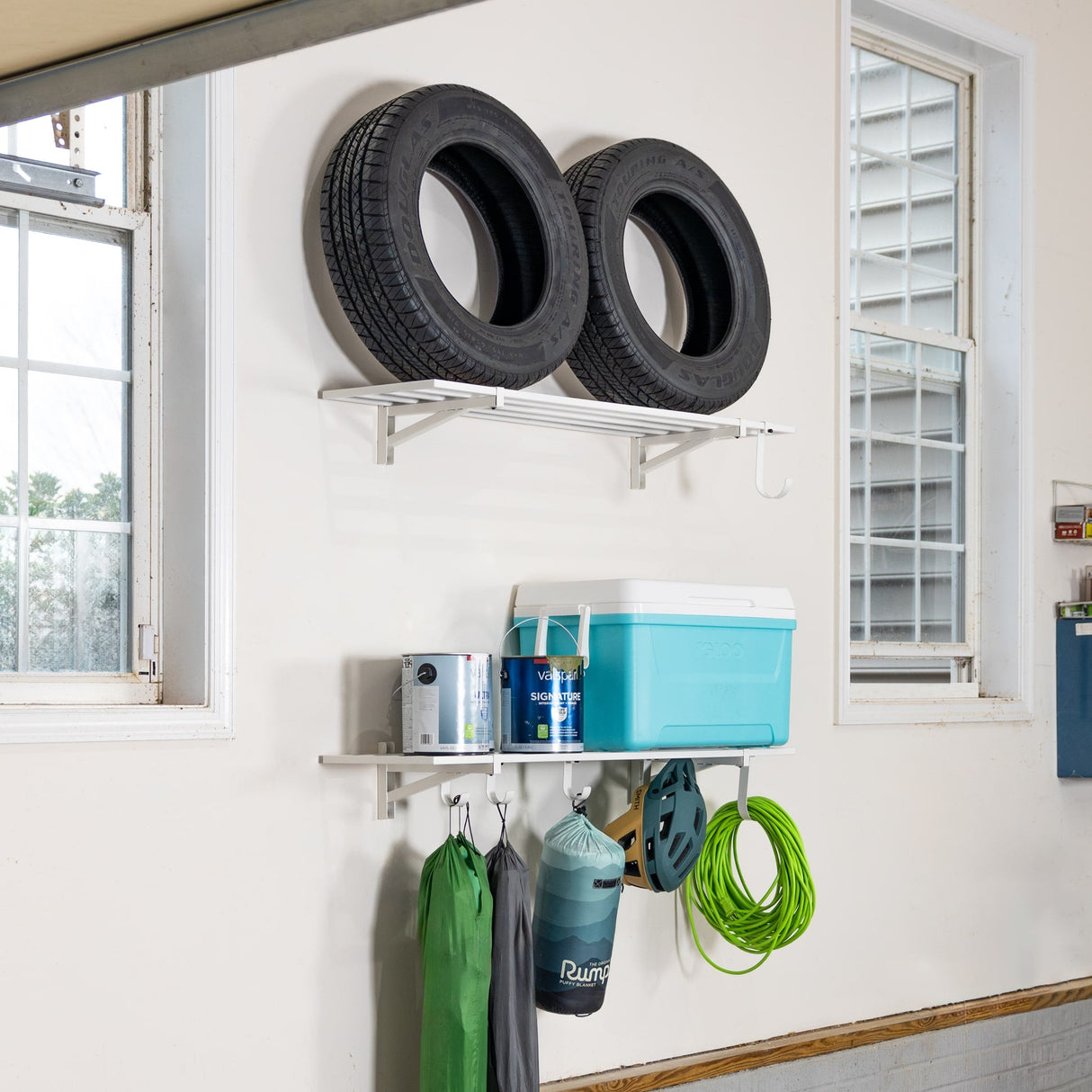 1' x 4' Bristol Garage Wall Mount Shelves | 2 Pack | White-Wall Mounted-Grease Monkey Garage