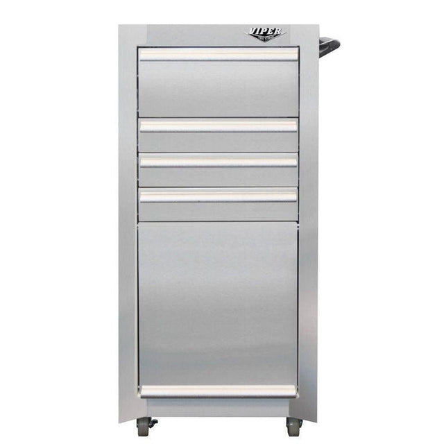 16-Inch 4-Drawer Stainless Steel Rolling Salon Cart with Bulk Storage-Grease Monkey Garage