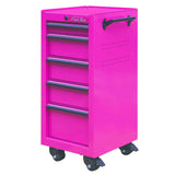 16-Inch 5-Drawer Rolling Salon Cart, Pink, Set of Three-Grease Monkey Garage