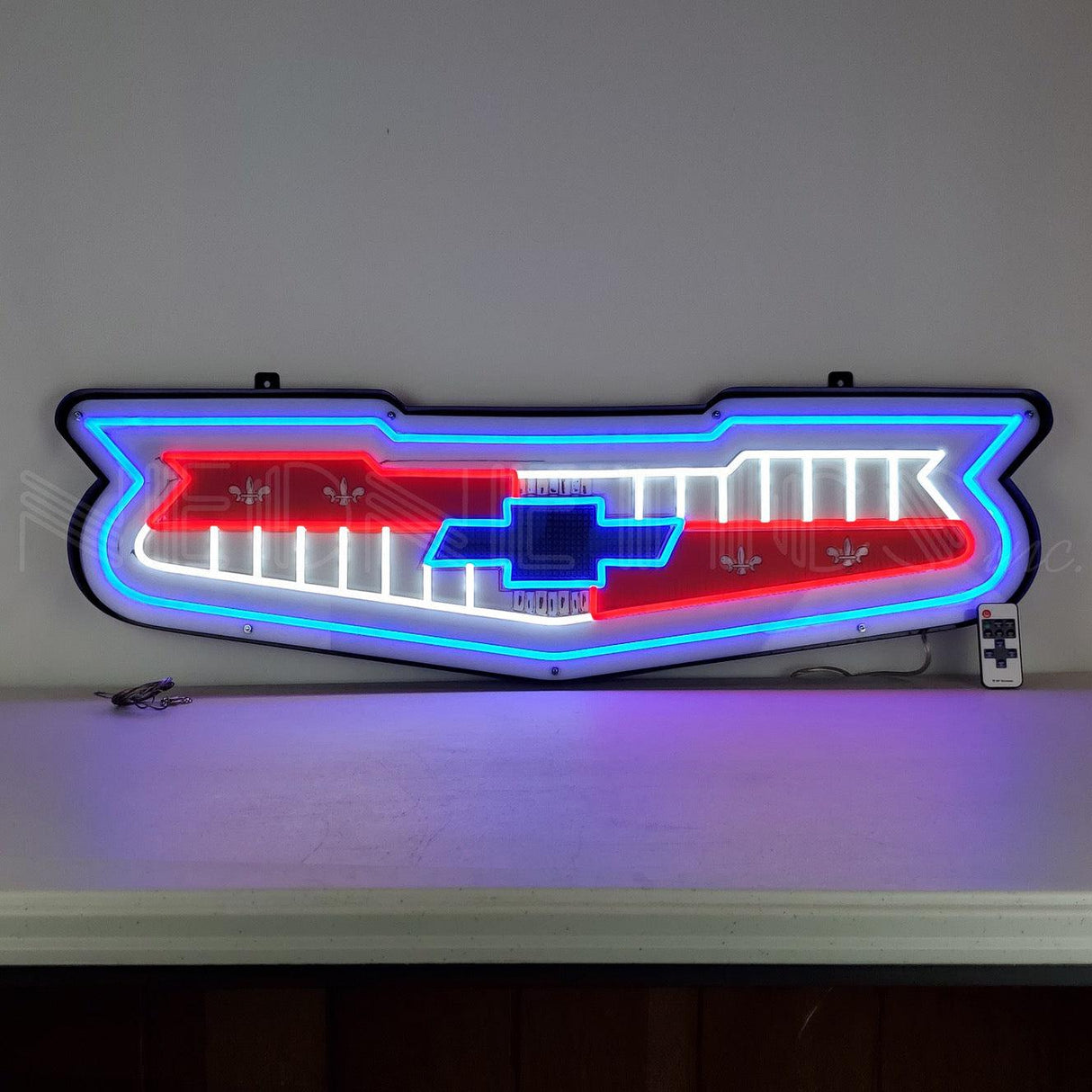 1957 Chevy Emblem Chevrolet Grille LED Flex-Neon Sign in Steel Can-Grease Monkey Garage