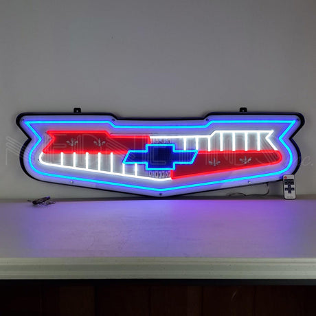 1957 Chevy Emblem Chevrolet Grille LED Flex-Neon Sign in Steel Can-Grease Monkey Garage