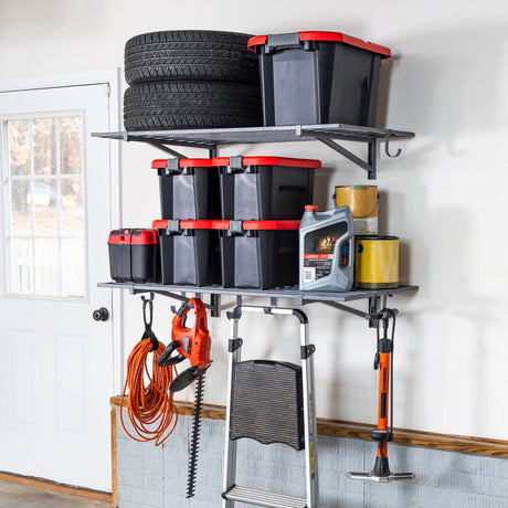2' x 4' Bristol Garage Wall Mount Shelves | 2 Pack | Hammered Gray-Wall Mounted-Grease Monkey Garage