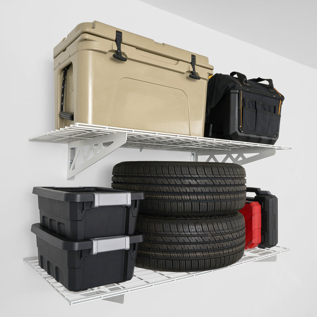 24" x 48" Wall Shelves Combo (Four Pack with Hooks)-Wall Mounted Storage-Grease Monkey Garage