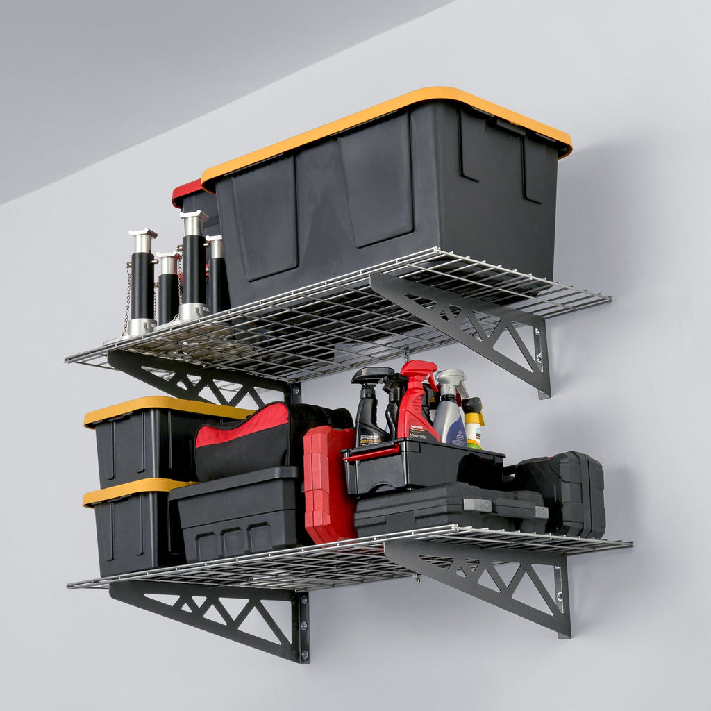 24" x 48" Wall Shelves (Two Pack with Hooks)-Wall Mounted Storage-Grease Monkey Garage