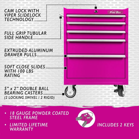 26-Inch 5-Drawer Rolling Cabinet-Grease Monkey Garage
